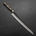 Sujihiki Stainless Clad Blue Super Kurouchi Tsuchime Western Brown Handle 240mm-[Musashi]-[Japanese-Kitchen-Knives]
