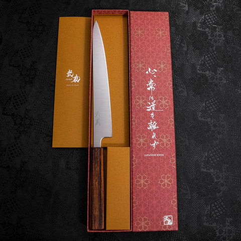 Sujihiki Stainless Clad Blue Super Polished Sumi Urushi Handle 240mm-[Musashi]-[Japanese-Kitchen-Knives]