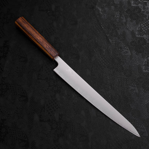 Sujihiki Stainless Clad Blue Super Polished Sumi Urushi Handle 240mm-[Musashi]-[Japanese-Kitchen-Knives]