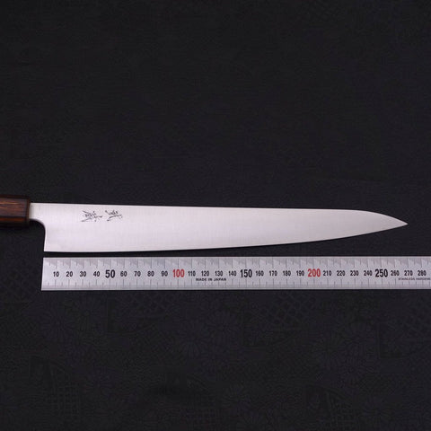 Sujihiki Stainless Clad Blue Super Polished Sumi Urushi Handle 270mm-[Musashi]-[Japanese-Kitchen-Knives]