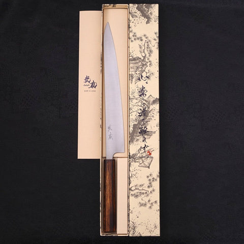 Sujihiki Stainless Clad Blue Super Polished Sumi Urushi Handle 270mm-[Musashi]-[Japanese-Kitchen-Knives]