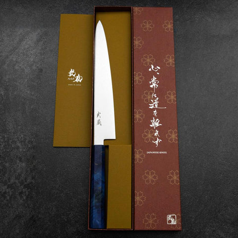 Sujihiki VG-10 Damascus Blue Birch Handle 240mm (9.4”)-[Musashi]-[Japanese-Kitchen-Knives]