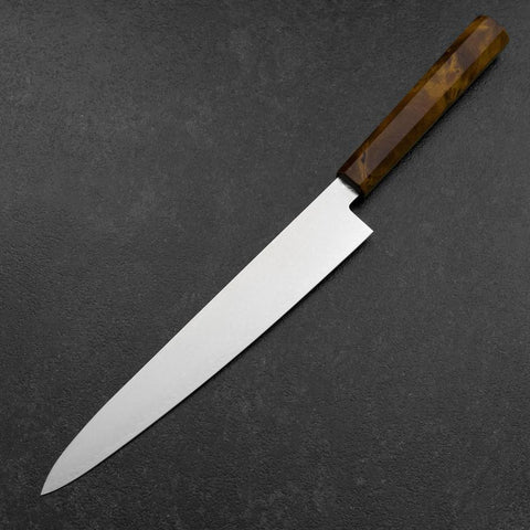 Sujihiki VG-10 Damascus Yellow-Brown Birch Handle 240mm (9.4”)-[Musashi]-[Japanese-Kitchen-Knives]