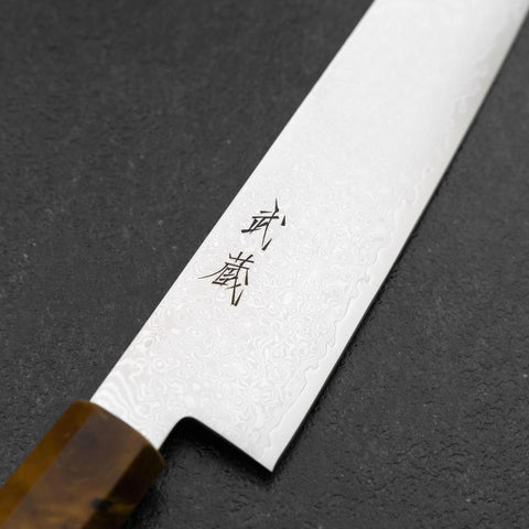 Sujihiki VG-10 Damascus Yellow-Brown Birch Handle 240mm (9.4”)-[Musashi]-[Japanese-Kitchen-Knives]