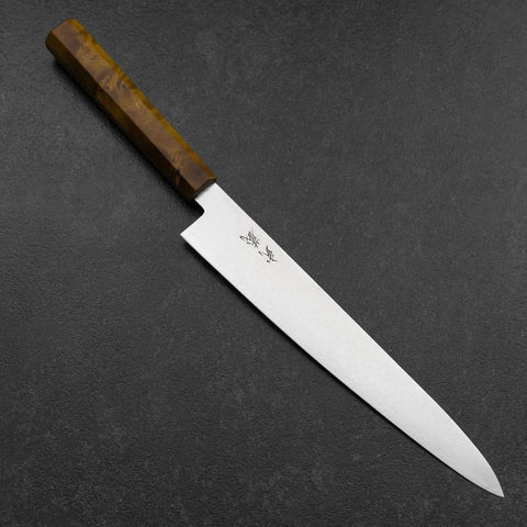 Sujihiki VG-10 Damascus Yellow-Brown Birch Handle 240mm (9.4”)-[Musashi]-[Japanese-Kitchen-Knives]
