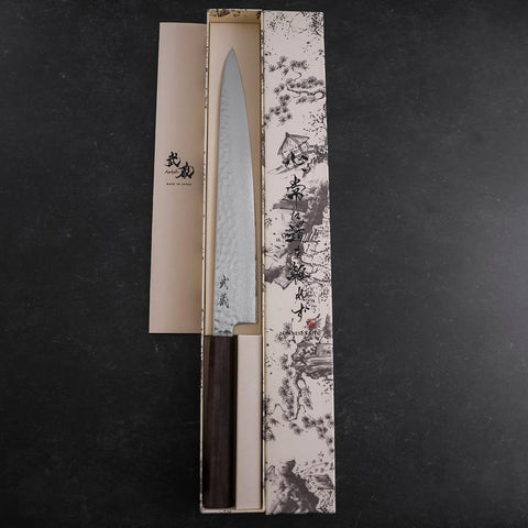 Sujihiki VG-10 Tsuchime Damascus Ashwood Handle 270mm (10.6”)-[Musashi]-[Japanese-Kitchen-Knives]