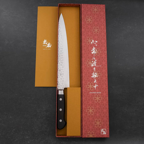 Sujihiki VG-10 Tsuchime Damascus Black Western Handle 245mm-[Musashi]-[Japanese-Kitchen-Knives]