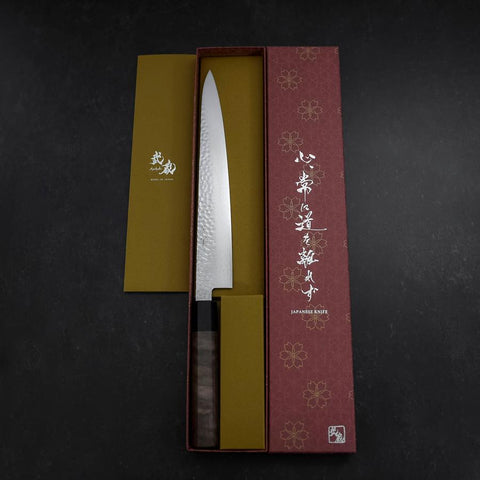 Sujihiki VG-10 Tsuchime Damascus Walnut Handle 240mm-[Musashi]-[Japanese-Kitchen-Knives]