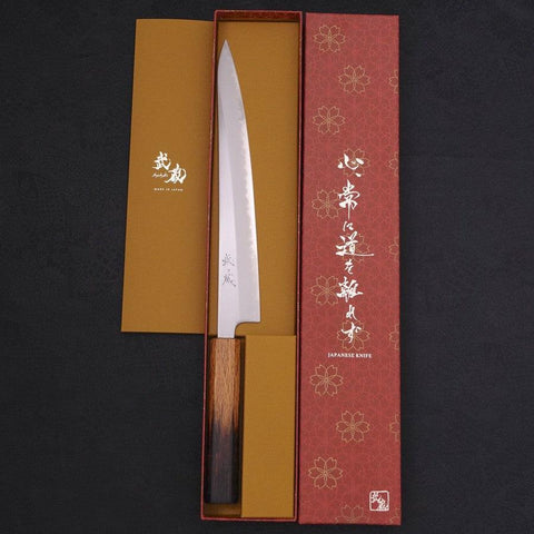 Sujihiki White Steel #1 Yaki Urushi Handle 240mm-[Musashi]-[Japanese-Kitchen-Knives]