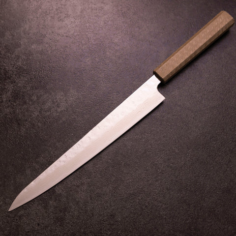 Sujihiki 440C Nashiji Damascus Mirror White Urushi Handle 240mm-[Musashi]-[Japanese-Kitchen-Knives]