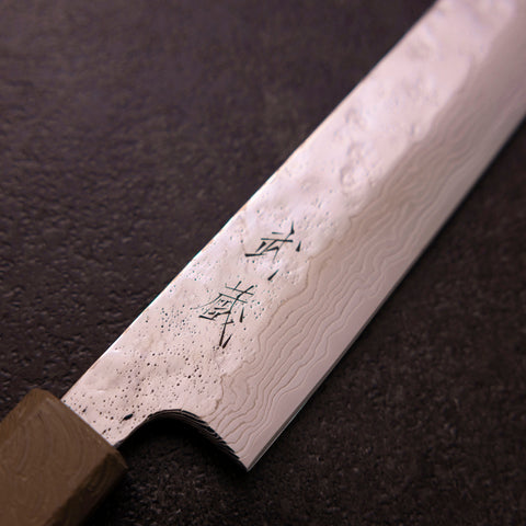 Sujihiki 440C Nashiji Damascus Mirror White Urushi Handle 240mm-[Musashi]-[Japanese-Kitchen-Knives]