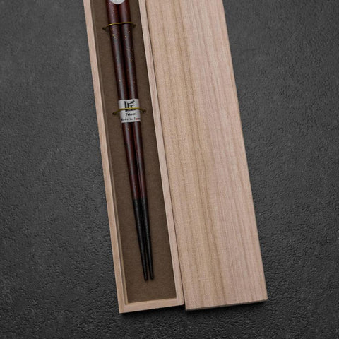 Palillos de Madera Lacados Urushi Ariake 210mm en Rojo con Caja de Madera de Paulonia Imperial