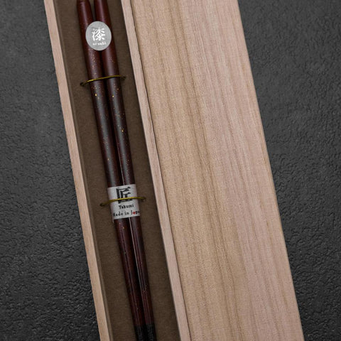 Palillos de Madera Lacados Urushi Ariake 210mm en Rojo con Caja de Madera de Paulonia Imperial