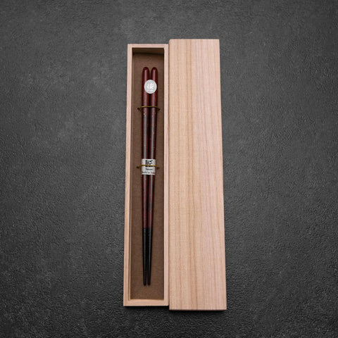 Urushi Ariake Lacquered Wooden Chopsticks 210mm Red with Paulownia Wooden Box (8.3”)