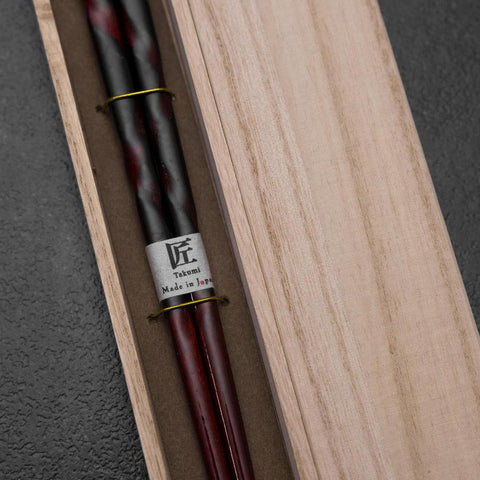 Urushi Hori Benkei Lacquered Wooden Chopsticks 230mm Black with Paulownia Wooden Box-[Musashi]-[Japanese-Kitchen-Knives]
