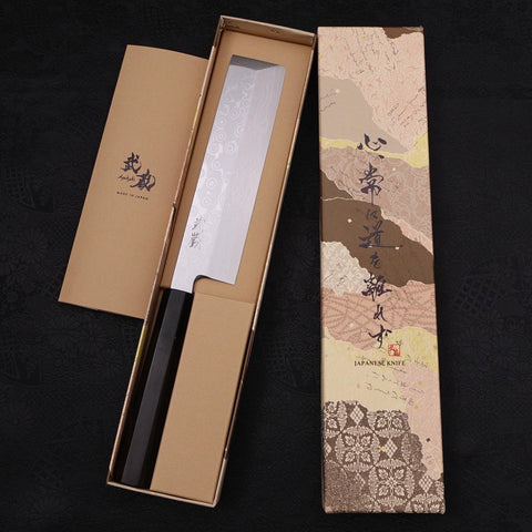 Usuba(Kanto) Blue Steel #2 Suminagashi Mango de Ébano con Cuerno de Búfalo 180mm