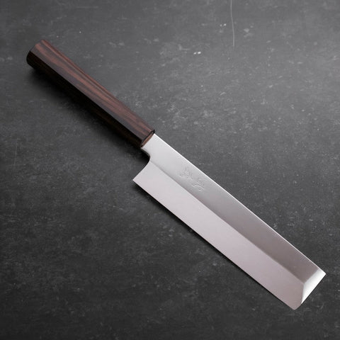 Usuba(Kanto) Honyaki Silver Steel #3 Mirror Ebony Handle 180mm-[Musashi]-[Japanese-Kitchen-Knives]