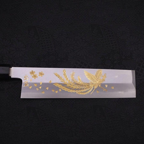 Usuba(Kanto) White Steel #2 Kasumi Chokin Phoenix-Sakura Buffalo Ebony Handle 180mm-[Musashi]-[Japanese-Kitchen-Knives]