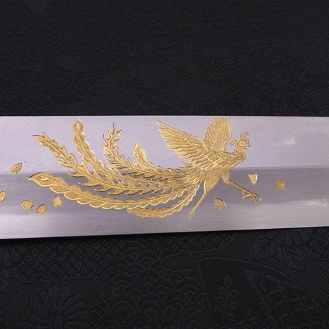 Usuba(Kanto) White Steel #2 Kasumi Chokin Phoenix-Sakura Buffalo Ebony Handle 180mm-[Musashi]-[Japanese-Kitchen-Knives]