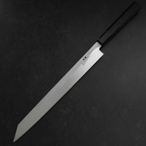 Yanagi Kiritsuke Blue Steel #1 Suminagashi Buffalo Ebony Handle With Sheath 300mm (11.8”)-[Musashi]-[Japanese-Kitchen-Knives]