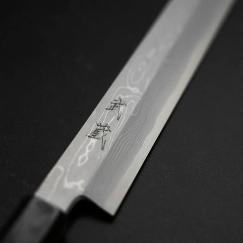 Yanagi Kiritsuke Blue Steel #1 Suminagashi Buffalo Ebony Handle With Sheath 300mm (11.8”)-[Musashi]-[Japanese-Kitchen-Knives]