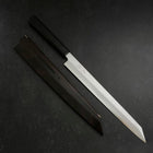 Yanagi Kiritsuke Blue Steel #1 Suminagashi Buffalo Ebony Handle With Sheath 300mm (11.8”)-[Musashi]-[Japanese-Kitchen-Knives]