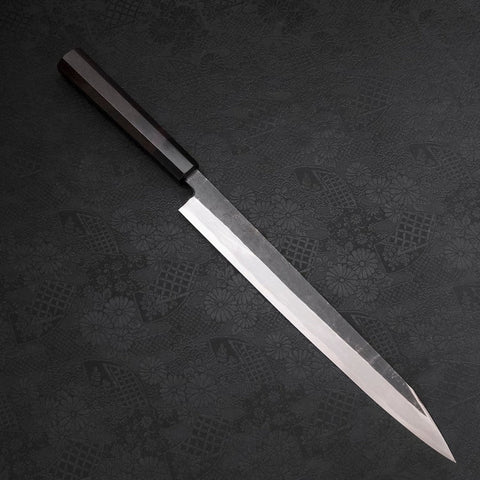 Yanagi Kiritsuke Blue Steel #2 Kurouchi Buffalo Ebony Handle 300mm (11.8”)-[Musashi]-[Japanese-Kitchen-Knives]