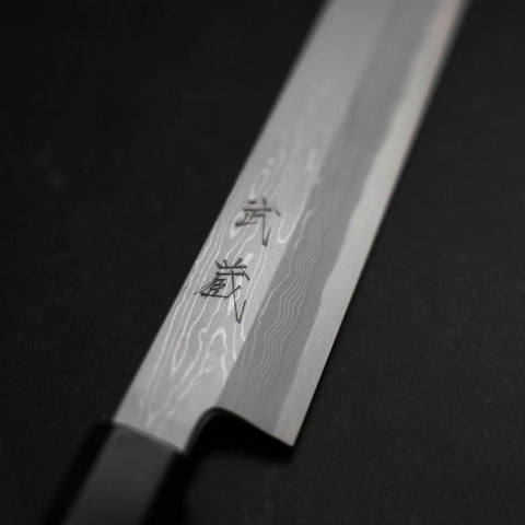 Yanagi Kiritsuke Blue Steel #1 Suminagashi Buffalo Ebony Handle With Sheath 270mm-[Musashi]-[Japanese-Kitchen-Knives]