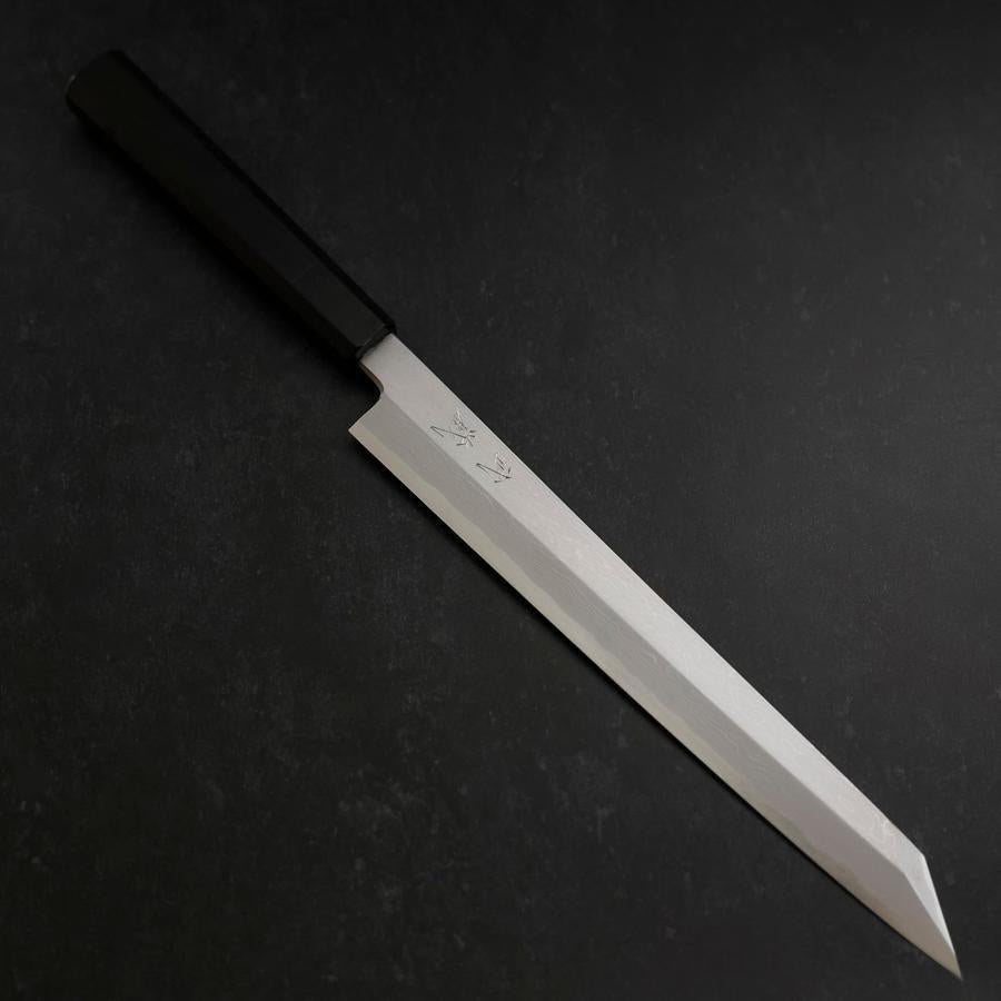 Yanagi Kiritsuke Blue Steel #1 Suminagashi Buffalo Ebony Handle With Sheath 270mm-[Musashi]-[Japanese-Kitchen-Knives]