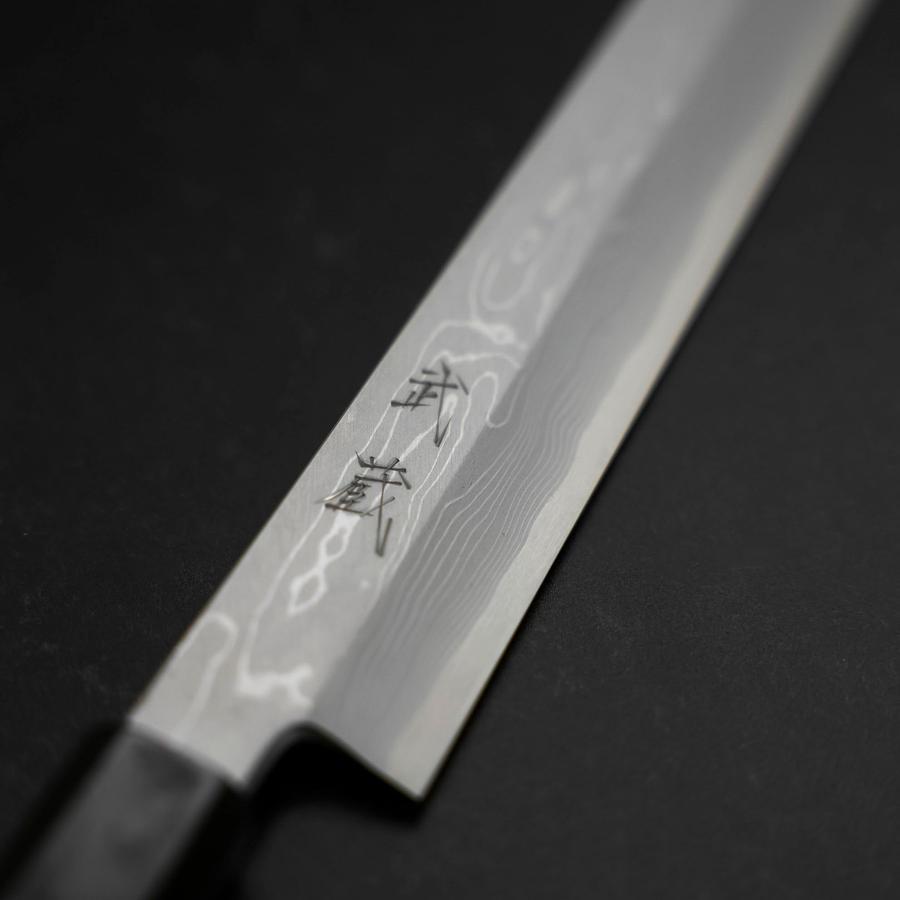 Yanagi Kiritsuke Blue Steel #1 Suminagashi Buffalo Ebony Handle With Sheath 300mm-[Musashi]-[Japanese-Kitchen-Knives]