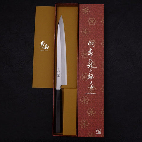 Yanagi Kiritsuke Blue Steel #2 Kasumi Mango de Ébano con Cuerno de Búfalo 240mm