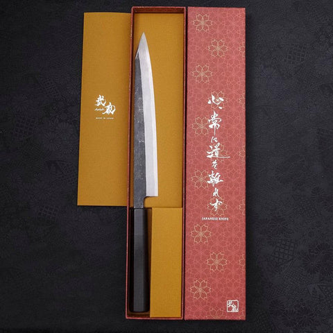 Yanagi Kiritsuke Blue Steel #2 Kurouchi Mango de Ébano con Cuerno de Búfalo 240mm
