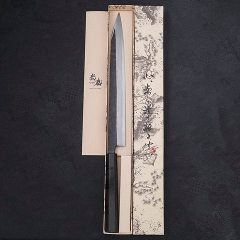 Yanagi Kiritsuke Blue Steel #2 Kurouchi Mango de Ébano con Cuerno de Búfalo 300mm