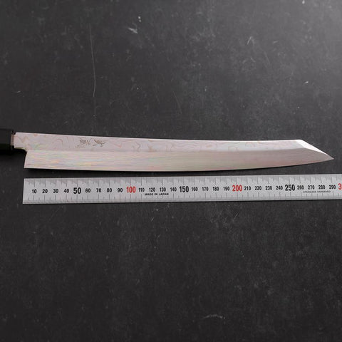 Yanagi Kiritsuke Silver Steel #3 Damasco Espejo Mango de Teca con Cuerno de Búfalo 300 mm