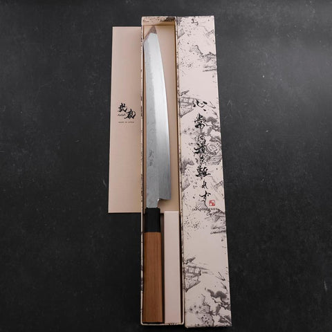 Yanagi Kiritsuke Silver Steel #3 Damasco Espejo Mango de Teca con Cuerno de Búfalo 300 mm