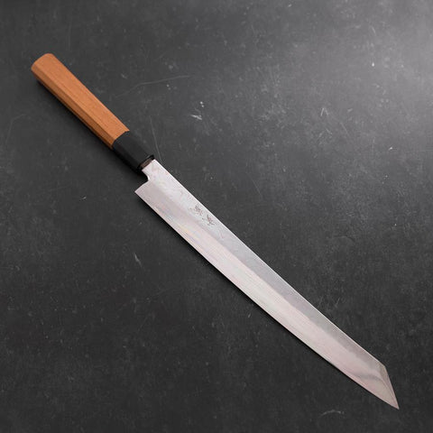 Yanagi Kiritsuke Silver Steel #3 Damascus Mirror Buffalo Teak Handle 300mm (11.8”)