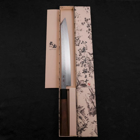 Yanagi Kiritsuke Silver Steel #3 Damascus Mirror Buffalo Walnut Handle 270mm-[Musashi]-[Japanese-Kitchen-Knives]