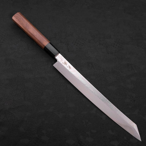 Yanagi Kiritsuke Silver Steel #3 Damascus Mirror Buffalo Walnut Handle 270mm-[Musashi]-[Japanese-Kitchen-Knives]