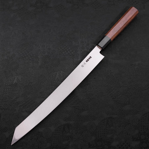 Yanagi Kiritsuke Silver Steel #3 Damascus Mirror Buffalo Walnut Handle 300mm-[Musashi]-[Japanese-Kitchen-Knives]