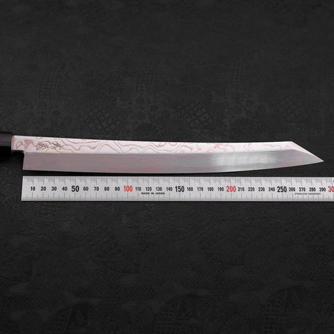 Yanagi Kiritsuke Silver Steel #3 Damascus Mirror Buffalo Walnut Handle 300mm-[Musashi]-[Japanese-Kitchen-Knives]