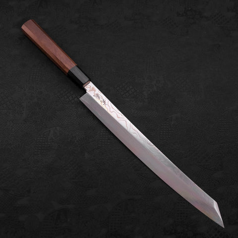 Yanagi Kiritsuke Silver Steel #3 Damascus Mirror Buffalo Walnut Handle 300mm-[Musashi]-[Japanese-Kitchen-Knives]