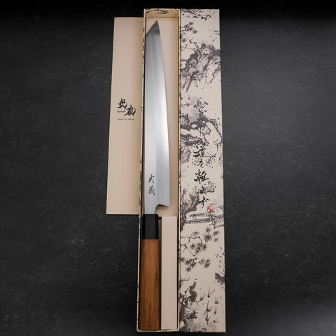 Yanagi Kiritsuke Silver Steel #3 Kasumi Buffalo Teak Handle 300mm-[Musashi]-[Japanese-Kitchen-Knives]