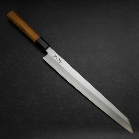 Yanagi Kiritsuke Silver Steel #3 Kasumi Buffalo Teak Handle 300mm-[Musashi]-[Japanese-Kitchen-Knives]