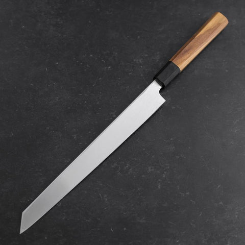 Yanagi Kiritsuke White Steel #2 Kasumi Mango de Teca con Cuerno de Búfalo 270mm