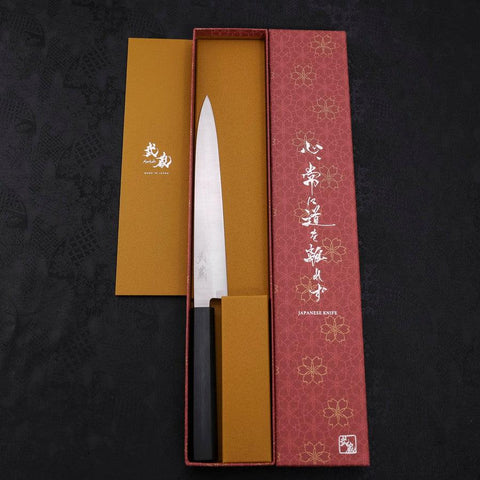 Yanagiba AUS-8 Pulido Mango Urushi Azul Oscuro 210 mm