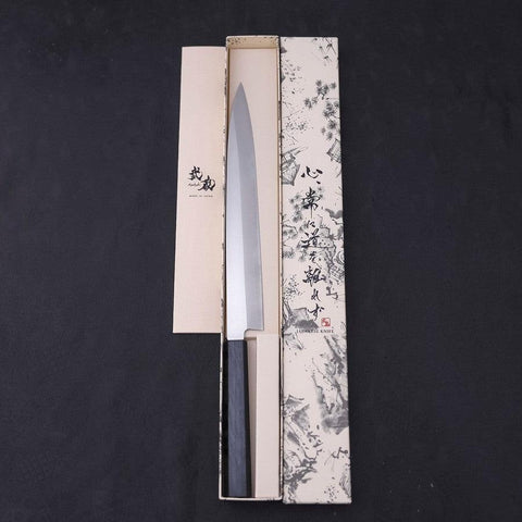 Yanagiba AUS-8 Polished Dark Blue Urushi Handle 270mm-[Musashi]-[Japanese-Kitchen-Knives]