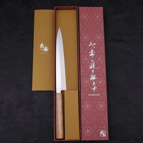 Yanagiba AUS-8 Polished Oak Handle 210mm (8.3”)-[Musashi]-[Japanese-Kitchen-Knives]
