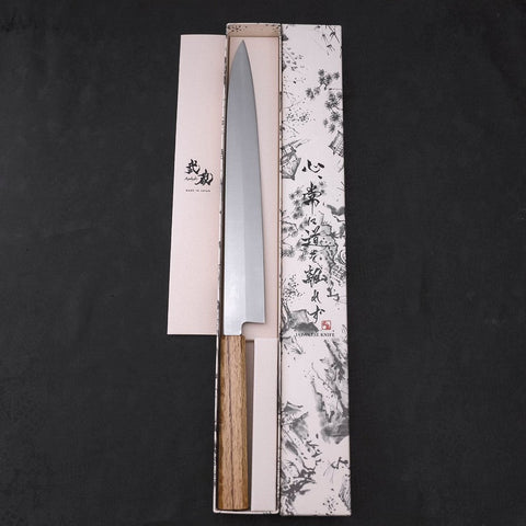 Yanagiba AUS-8 Polished Oak Handle 300mm-[Musashi]-[Japanese-Kitchen-Knives]