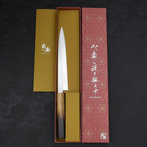 Yanagiba AUS-8 Polished Yaki Urushi Handle 210mm-[Musashi]-[Japanese-Kitchen-Knives]