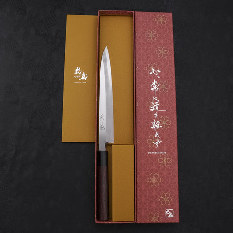 Yanagiba Blue Steel #2 Damascus Shitan Handle 210mm (8.3”)-[Musashi]-[Japanese-Kitchen-Knives]